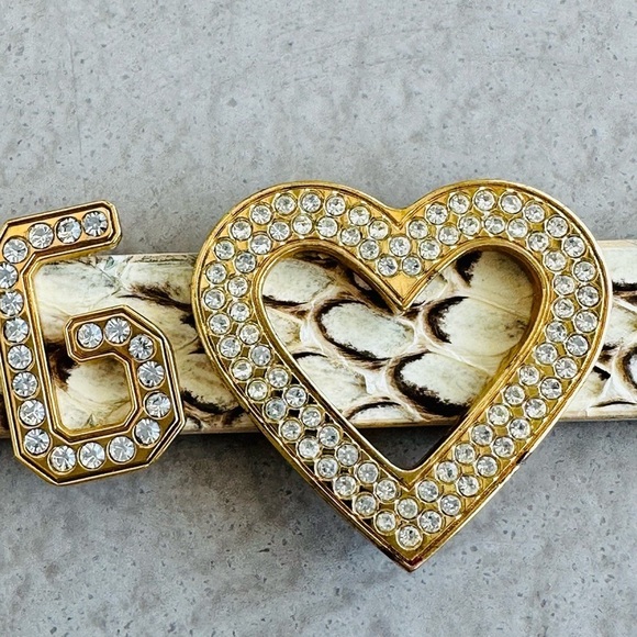 Dolce & Gabbana NWOT Vtg Y2K Phyton Snake Rhinestone Heart LOVE DG Skinny Belt - Picture 7 of 16